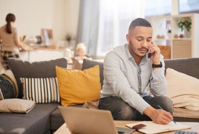 Man talking on telephone